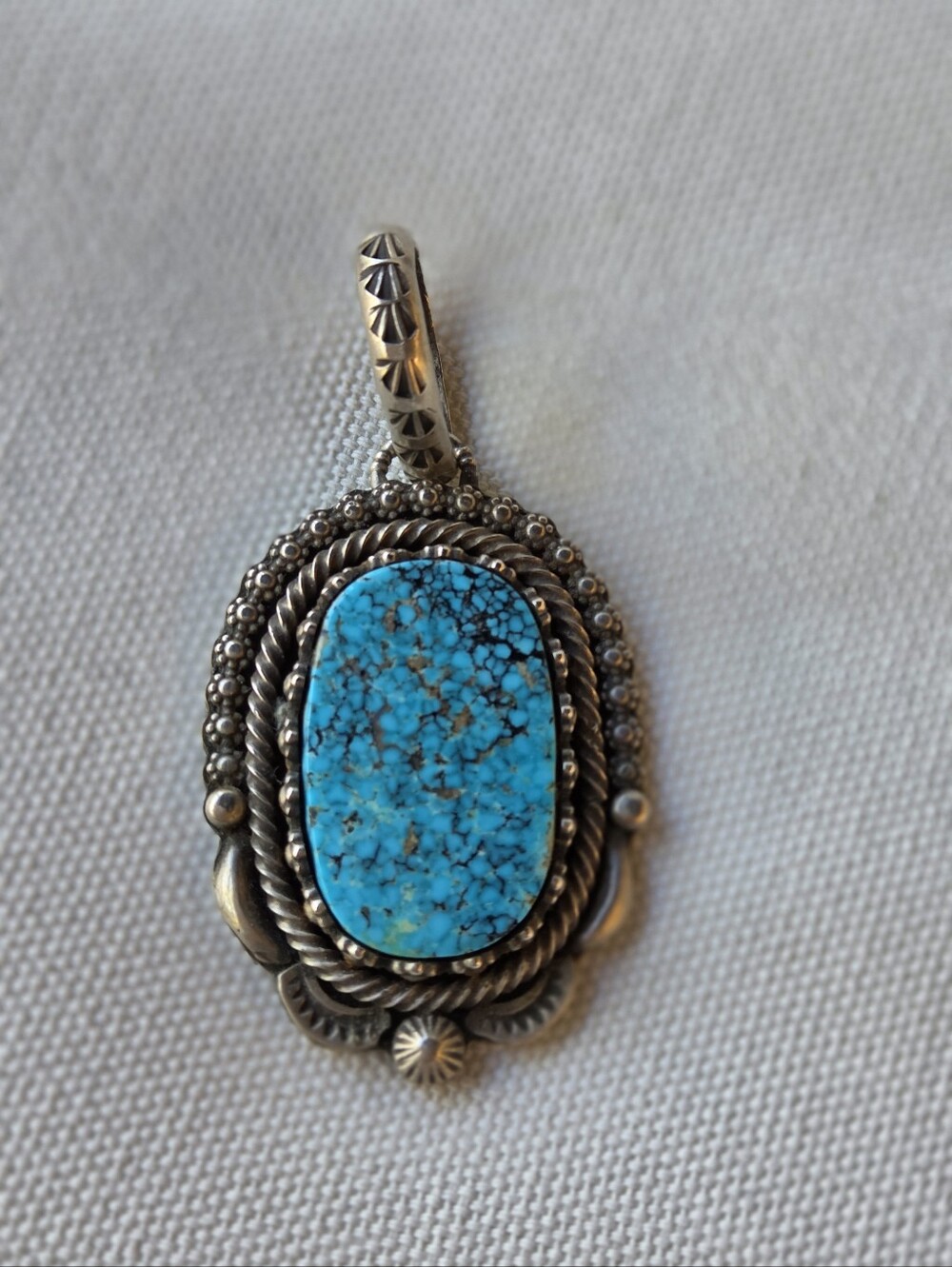 Native American Sterling Silver Turquoise Pendant - Bright Blue Stone